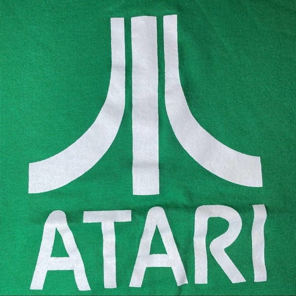 RARE VINTAGE 80S ATARI GRAPHIC POP COLLAR RAGLAN SLEEVE ATARI T-SHIRT GREEN - M - Picture 4 of 7